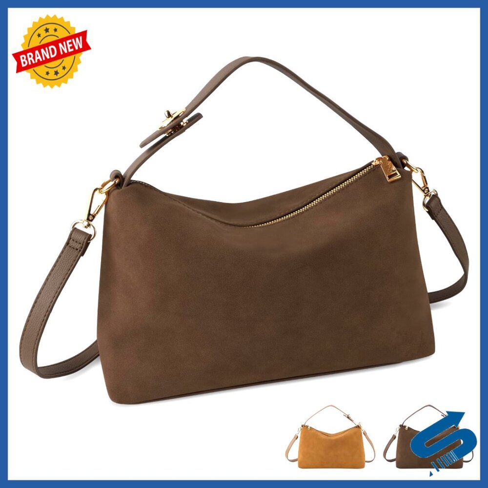 Leather Suede Tote Shoulder Bag Retro Hobo Crossbody Satchel Minimal Chic
